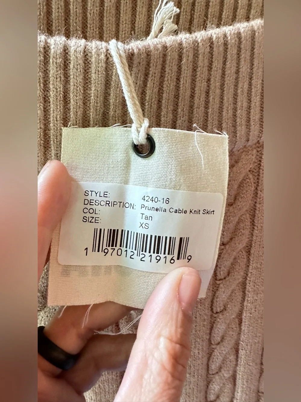 SER.O.YA, Prunella Tan Cable Knit Midi Skirt Waist 14 Size XS | 513